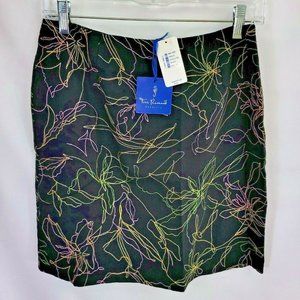NWT Tori Richard Honolulu 10 Black Skirt (30x19) Lined Floral Tropical $98